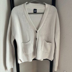 GAP Women's Soft Knit Cotton Pocketed Button Front Cardigan - Off-White XL